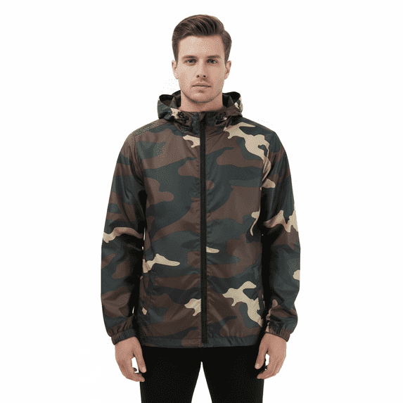 Beautiful Giant Polyester Men's Coat Long Sleeves Camo Windbreaker Hoodie Jacket