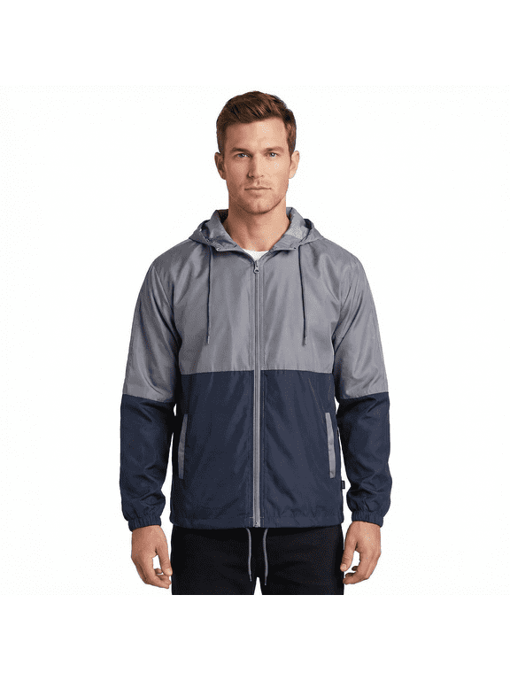 Polyester Men's Coat Long Sleeves Windbreaker Hoodie Jacket for Hiking Trip