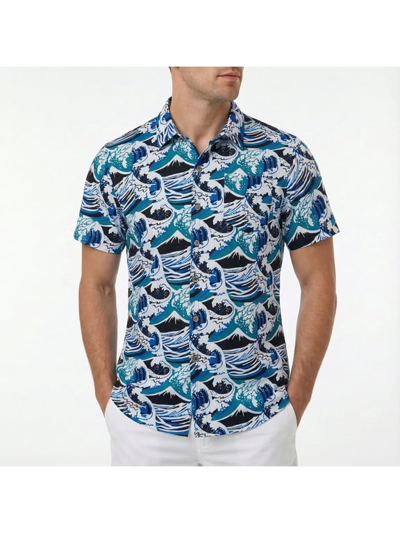 Surfing Casual Button Down Shirts Short Sleeve Hawaiian Shirt for Men
