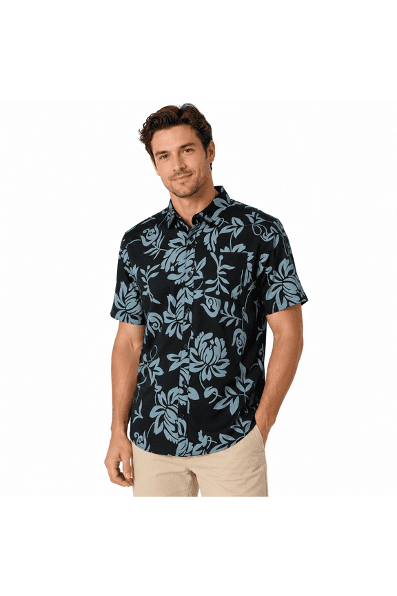 Tropical Print Quick Dry Short Sleeve Hawaiian Shirts for Men Casual Button Down Shirt