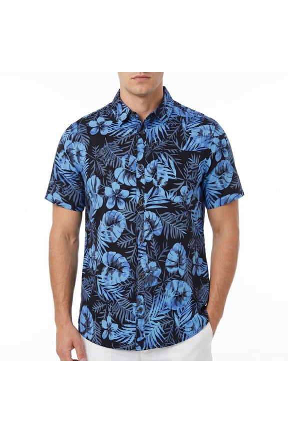 Tropical Print Quick Dry Short Sleeve Hawaiian Shirts for Men Casual Button Down Shirt