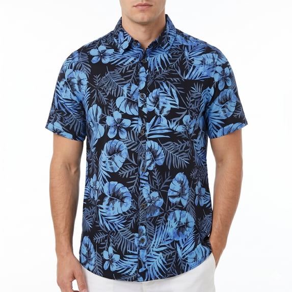 Beautiful Giant Tropical Print Quick Dry Short Sleeve Hawaiian Shirts for Men Casual Button Down Shirt