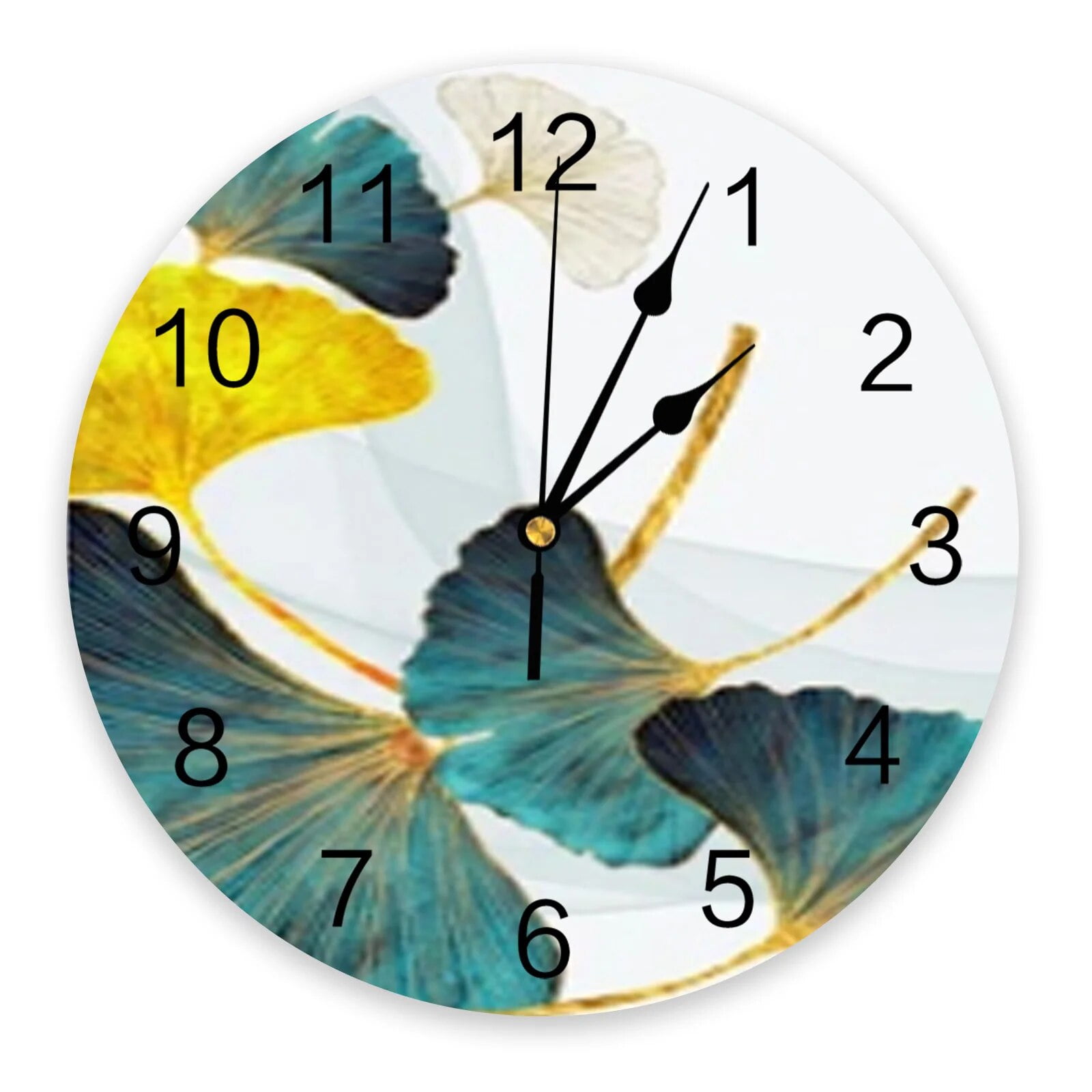 Beautiful Ginkgo Leaves Wall Clock Large Modern Kitchen Dinning Round