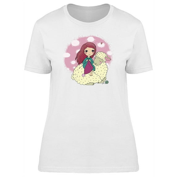 Beautiful Girl And Cute Sheep T-Shirt Women -Image by Shutterstock, Female XX-Large