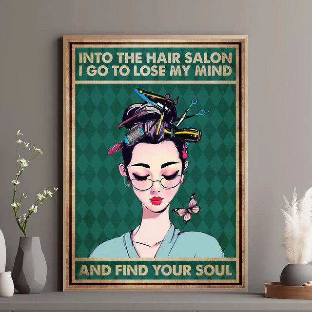 Vintage Hair Salon Canvas Wall Art – Cute Ladies Doing Hair – Framed 24x16in Poster For Living Room & Bedroom