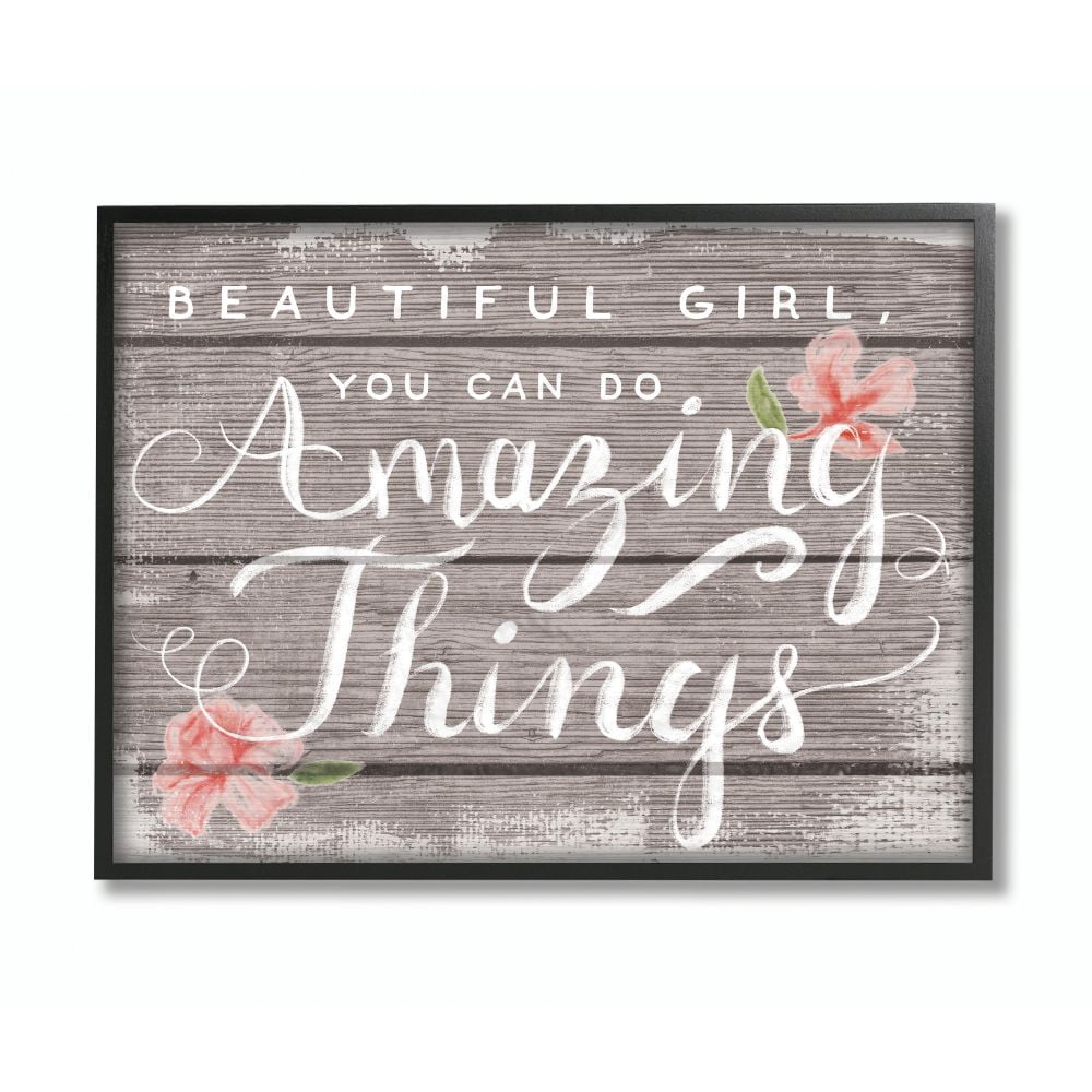Beautiful Girl Inspirational Kids Flower Word Design Oversized Framed Giclee Texturized Art by Daphne Polselli