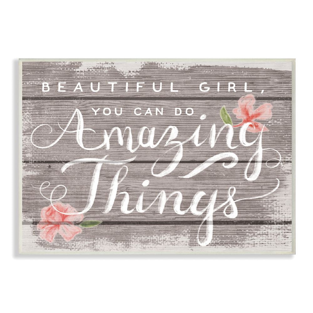 Beautiful Girl Inspirational Kids Flower Word Design Wall Plaque Art by Daphne Polselli