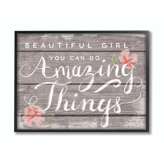 Beautiful Girl Inspirational Kids Flower Word Design XXL Framed Giclee Texturized Art by Daphne Polselli