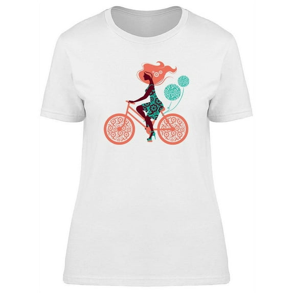 Beautiful Girl On Bicycle T-Shirt Women -Image by Shutterstock, Female x-Large