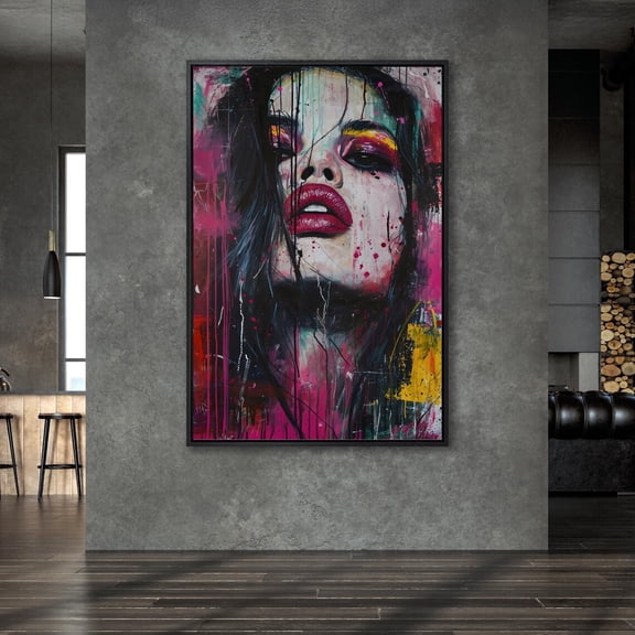 Beautiful Girl Poster Abstract Woman Portrait Wall Art Lips Poster Colorful Face Decor Graffiti Wall Art Beauty Salon Decor Home Decor, 8x12 UNFRAMED