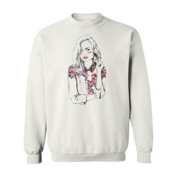 Beautiful Girl Sketch . Sweatshirt Women -Image by Shutterstock, Female 5X-Large
