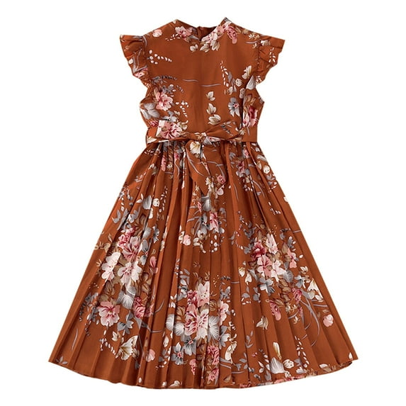 Beautiful Girls Dress Summer Scoop Sweet Flower Cute Print Neck Sleeveless Flowy Cute Print Plain Pleated Trendy Fit Clothes Breathable Comfy Dailywear Bodycon Lovely Dresses