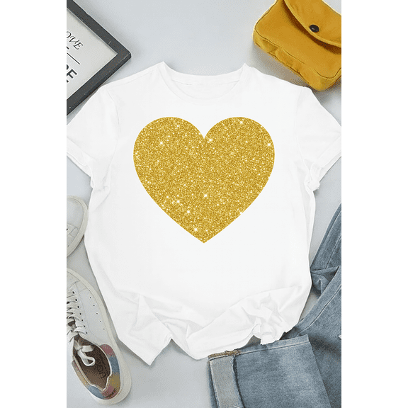 Beautiful Glamour Gold Glitter Sparkles Heart Art Unisex T-Shirt V10774 up to Size 5XL