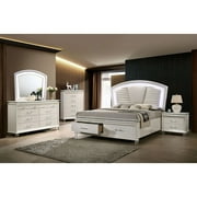Beautiful Glamourous Bedroom Furniture 6pc Set Cal King Size Bed Dresser Mirror 2x Nightstands Chest Pearl White Padded HB