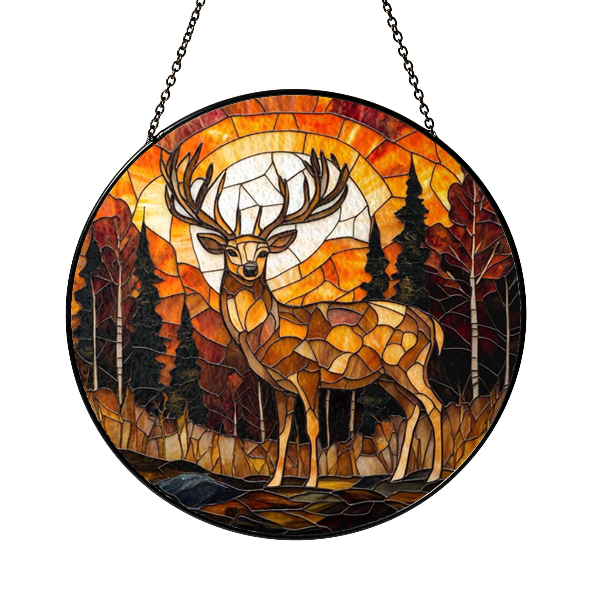 Beautiful Golden Deer with Enchanted Woods Autumn Suncatcher Glass ...