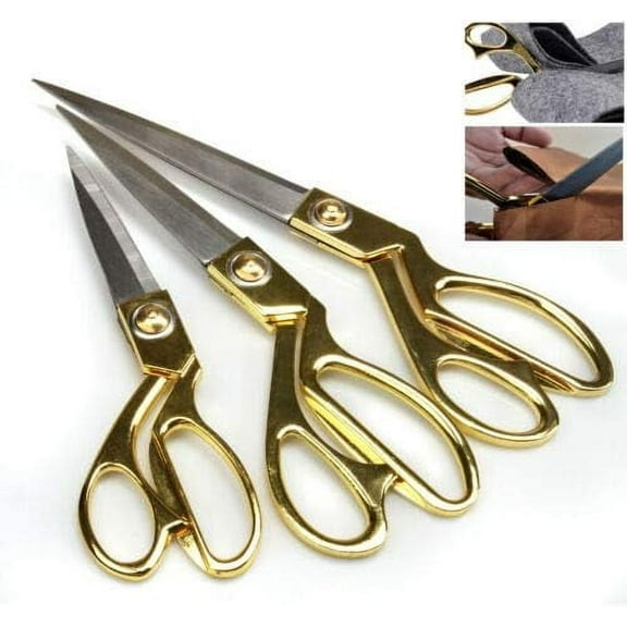 Beautiful Golden Handle Scissors 9.5" 10.5" inch for Cutting Clothes and Fabrics (Set of 3)