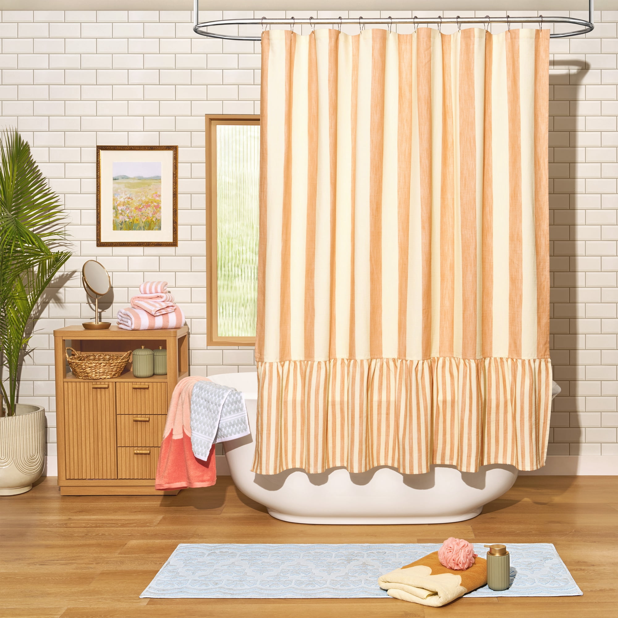 Beautiful Amber Yellow Mix & Match Stripe Shower Curtain by Drew Barrymore, Cotton & Polyester, 72" x 72"