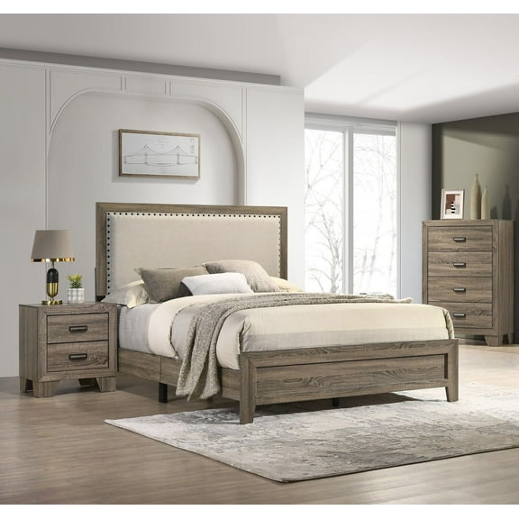Beautiful Gray Finish 3Pc Queen Size Panel Bed Nightstand Chest Wooden Furniture Set