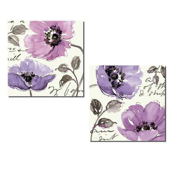Beautiful Gray and Purple Blooming Flower Set by Pela Studio; Floral Decor; Two 12x12in Poster Prints