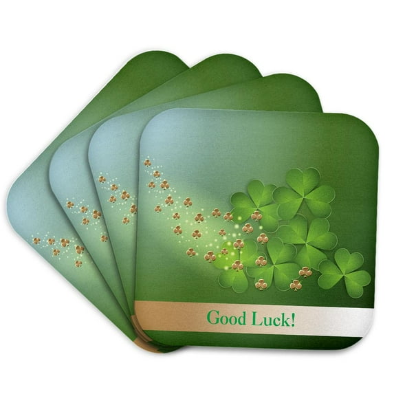 3drose, Beautiful Green and Gold Shamrocks, Good Luck, Set of 4 Coasters - Soft