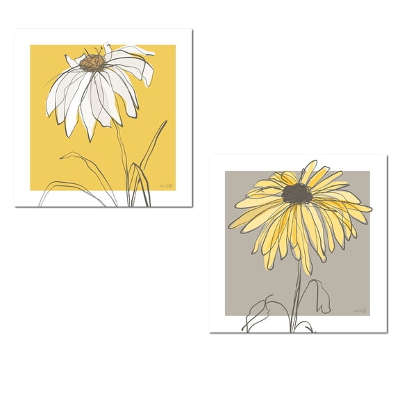 Beautiful Grey and Yellow Floral Print Set; Two 12X12 Poster Prints