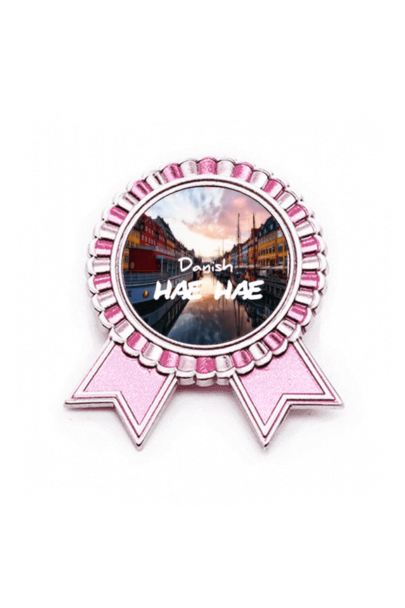 Beautiful Haha Pretty City Denmark Badge Brooch Pin Pink Winner Award Medal