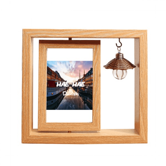 Beautiful Haha Pretty City Denmark Wooden Rotating Picture Photo Frame 4x6