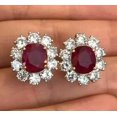 thumbnail image 1 of Beautiful Halo Women's Floral Drop Earrings in 14k White Gold Plated Oval Cut Red Ruby & Diamond, 1 of 4