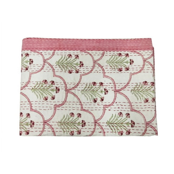 Beautiful Hand Block Print Indian Kantha Quilt Queen Size Boho Handmade Kantha Bed Cover Throw Reversible Blanket Bedding Pure Cotton Throw