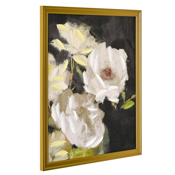 Beautiful Hand Painted Romantic White Florals Gold Wood Framed Canvas Wall Art by Drew Barrymore 16 X 20