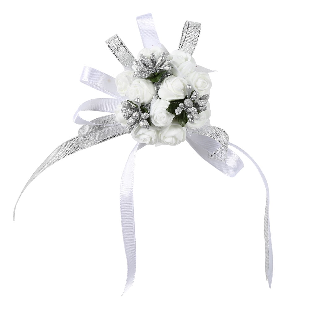 Beautiful Hand Ribbon Flower Bridal Bridesmaid Wrist Corsage Prom Wedding Decorations (Silver)