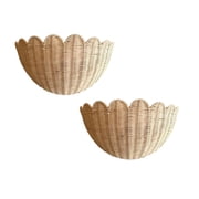 A Beautiful Hand Woven Scalloped Wicker Wall Basket for Hanging Decor and Bathroom Storage with Enhanced Functionality Visual Appeal and Practicality  2PCS