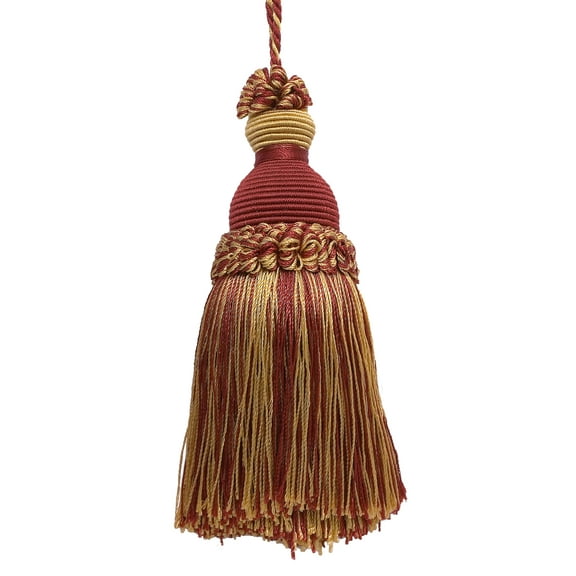 Beautiful Hand-crafted 5" (12.5cm) Key Tassel, 3 1/2" (8.5cm) Loop # IKTJ,, Burgundy Gold Red #1253 (Carmine Red, Yellow Gold, Dark Red) Sold Individually
