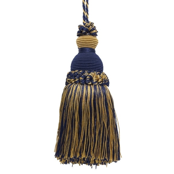 Beautiful Hand-crafted 5" (12.5cm) Key Tassel, 3 1/2" (8.5cm) Loop # IKTJ,, Nautical Gold #1152 (Light Gold, Yellow Gold, Navy Blue) Set of 10