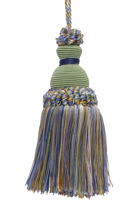 Beautiful Hand-crafted 5" (12.5cm) Key Tassel, 3 1/2" (8.5cm) Loop # IKTJ,, Spring Green #4668 (Mint Green, Sky Blue, Light Gold) Sold Individually