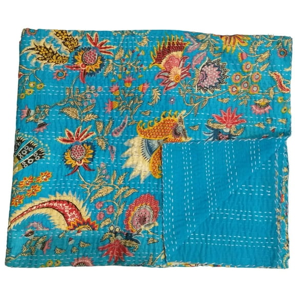 Beautiful Handmade Animal Print Cotton kantha Gudri, Vintage Kantha quilt, Woven Art Quilt Size (Twin Size - 60" x 90")