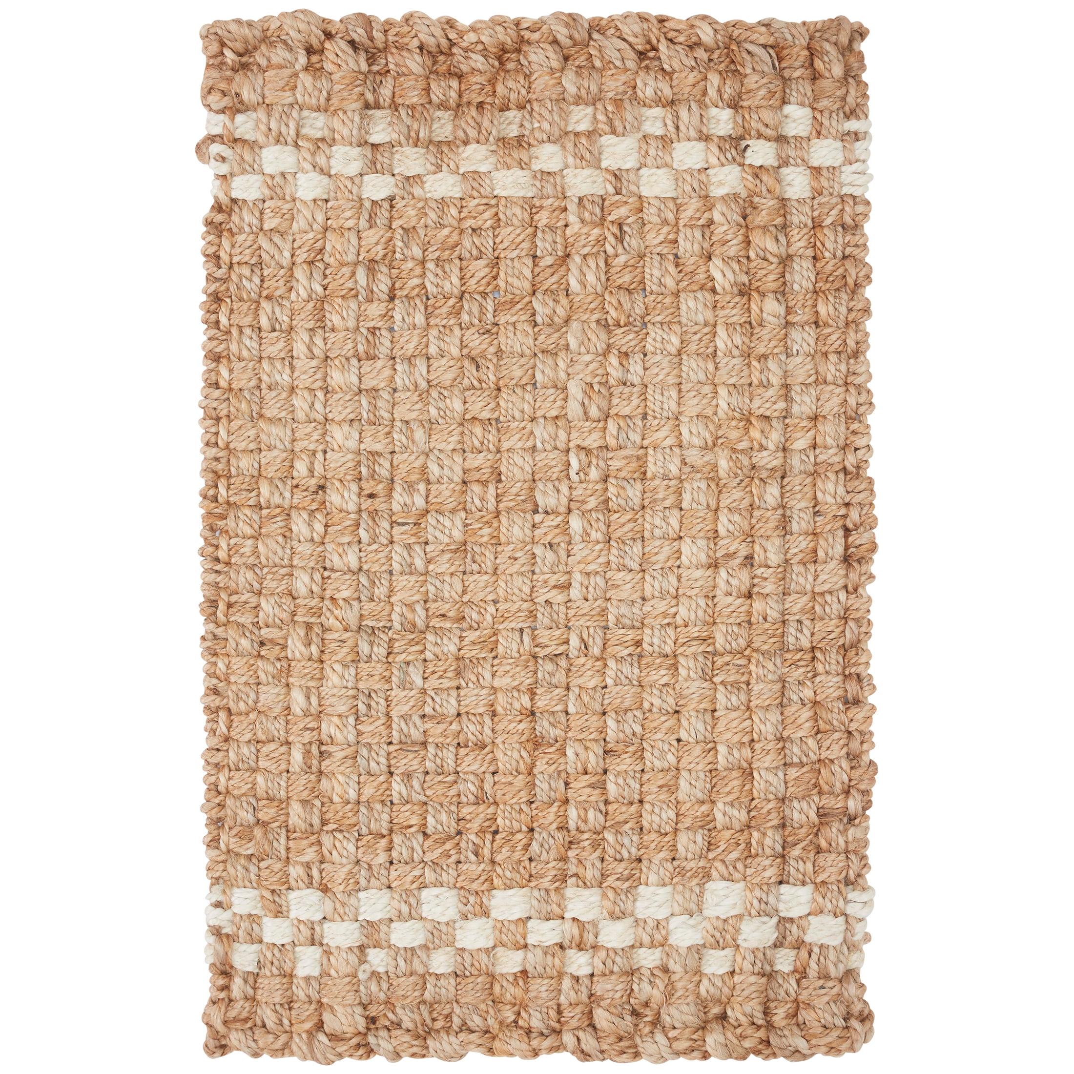 Handwoven Natural Jute Doormat with White Stripes, 18" x 30"
