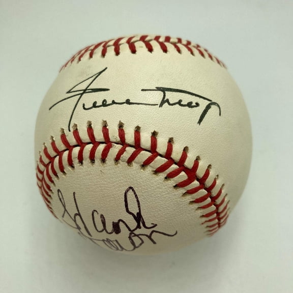 Beautiful Hank Aaron Willie Mays Signed NL Baseball PSA DNA Certified