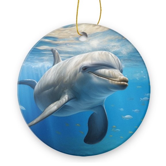 Beautiful And Happy Dolphin Swimming In The Ocean - Christmas Ornament Xmas Keepsake Ceramic Ornaments Holiday Decorations for Tree Christmas Gift Ideas 2.95in