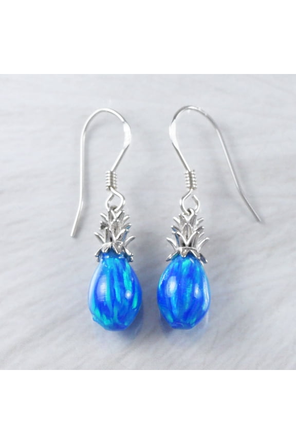 Beautiful Hawaiian Blue Opal 3D Pineapple Earring, Sterling Silver Pineapple Dangle Earring, E9336 Birthday Mom Valentine Gift