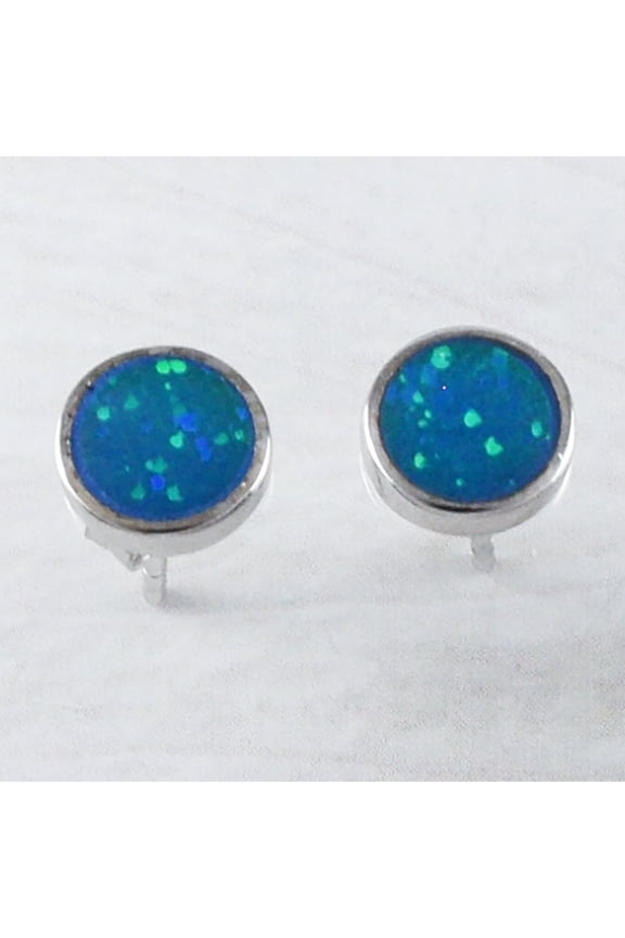 Beautiful Hawaiian Blue Opal Round-Cut Earring, Sterling Silver Blue Opal Stud Earring, E9287 Birthday Valentine Mom Gift
