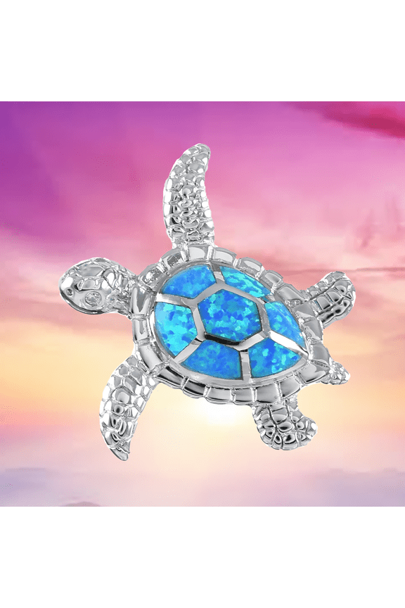 Beautiful Hawaiian Blue Opal Sea Turtle Necklace, Sterling Silver Blue Opal Turtle Pendant, N6022 Birthday Valentine Wife Mom Gift