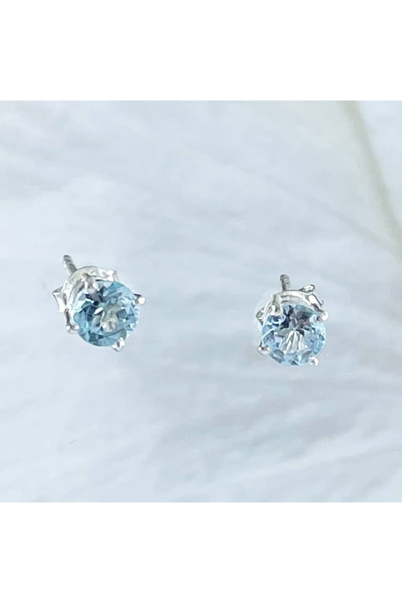 Beautiful Hawaiian Genuine Blue Topaz Round Cut Earring, Sterling Silver Round Blue Topaz Stud Earring, E8653 Birthday Valentine Mom Gift