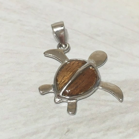 Beautiful Hawaiian Genuine Koa Wood Sea Turtle Necklace, Sterling Silver Koa Wood Turtle Pendant, N8169 Birthday Mom Gift, Statement PC