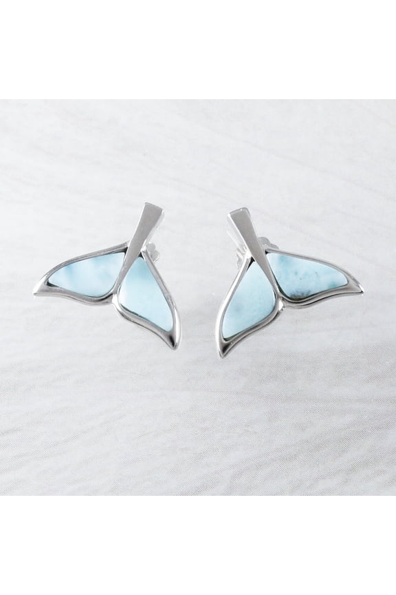 Beautiful Hawaiian Genuine Larimar Whale Tail Earring, Sterling Silver Larimar Whale Tail Stud Earring, E9363 Birthday Mom Valentine Gift