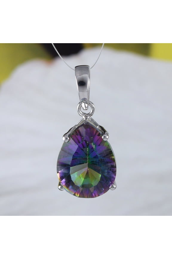 Beautiful Hawaiian Genuine Mystic Topaz Rain Drop Necklace, Sterling Silver Rainbow Topaz Pendant, N8992 Birthday Anniversary Mom Gift