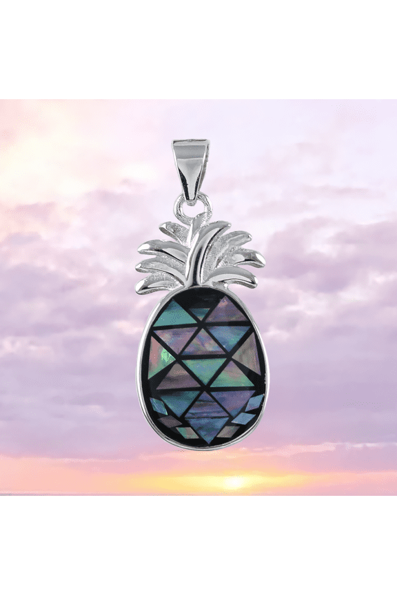 Beautiful Hawaiian Genuine Paua Shell Pineapple Necklace, Sterling Silver Abalone MOP Pineapple Pendant, N8848 Birthday Mom Valentine Gift