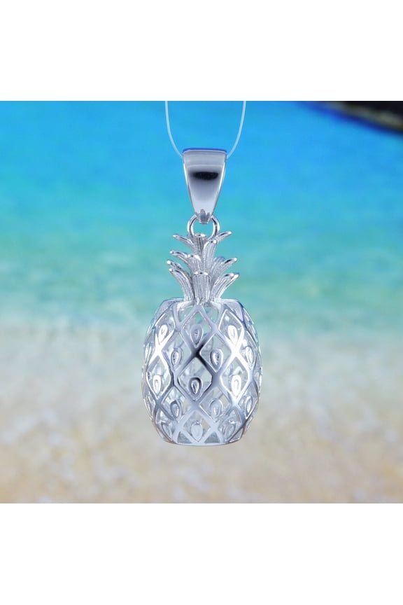 Beautiful Hawaiian Large 3D Pineapple Necklace, Sterling Silver 3D Pineapple Pendant, N6131 Birthday Valentine Wife Mom Gift, Statement PC