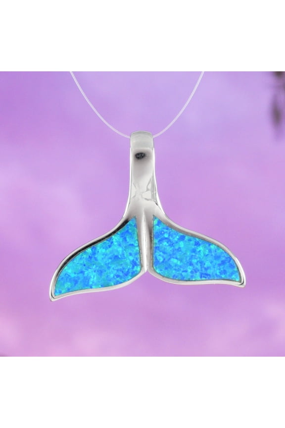 Beautiful Hawaiian Large Opal Whale Tail Necklace, Sterling Silver Blue Opal Whale Tail Pendant, N6018 Birthday Valentine Mom Gift