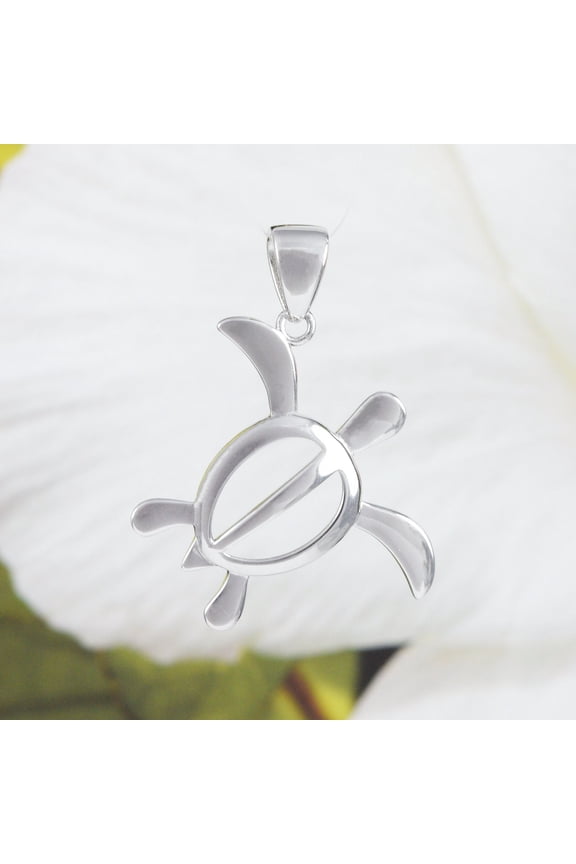 Beautiful Hawaiian Large Sea Turtle Necklace, Sterling Silver Turtle Petroglyph Pendant N6128 Birthday Valentine Mom Gift, Statement PC
